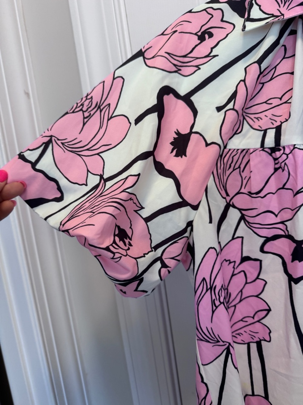 Casual Pink Floral Button-Front Shirt Dress - Picture 2 of 4